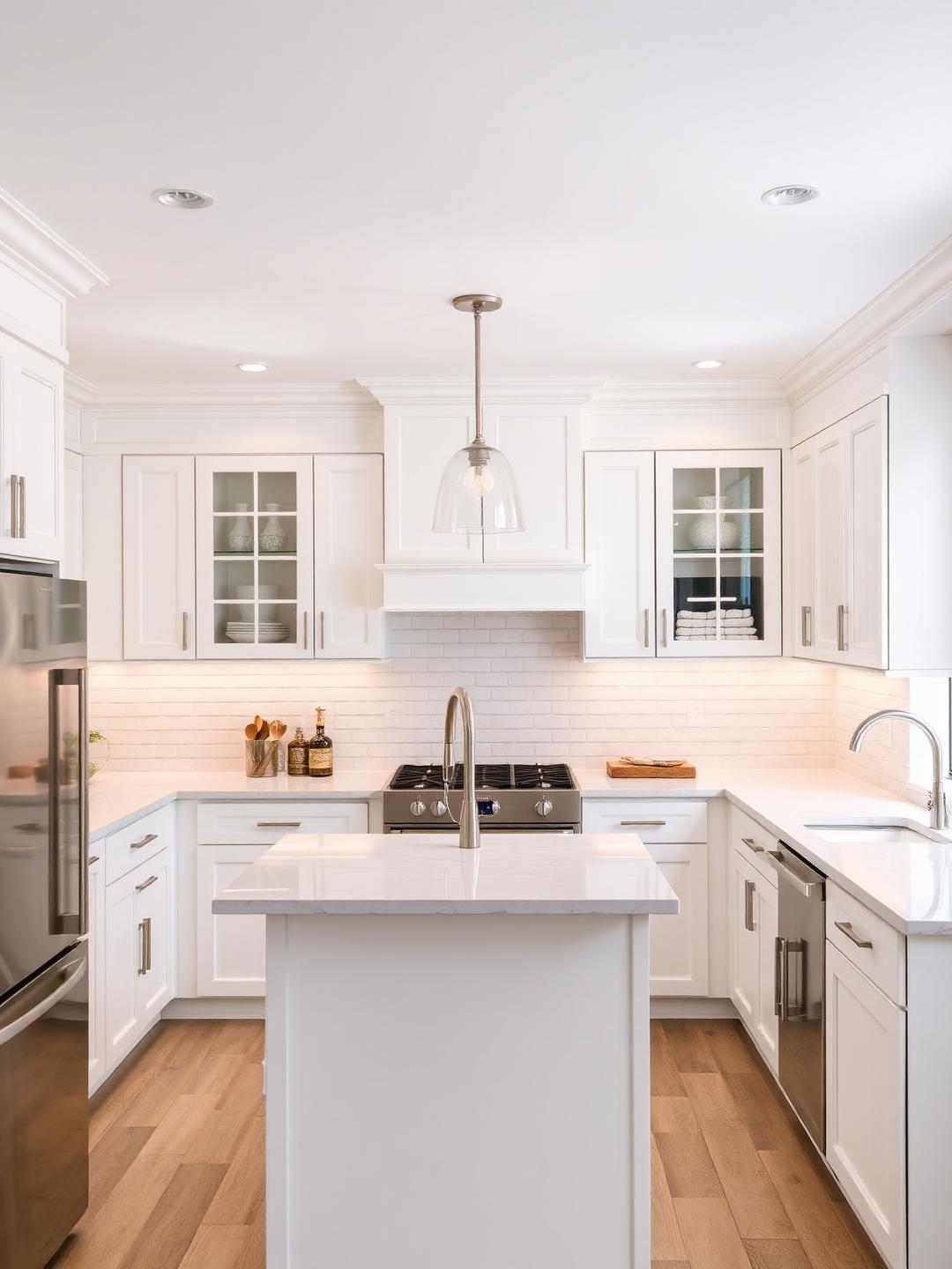 Beautifully remodeled modern kitchen with white cabinets and quartz countertops