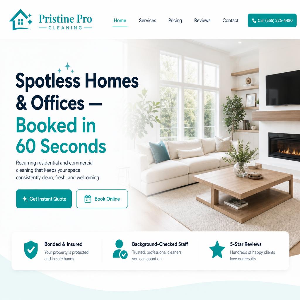 Pristine Pro Cleaning desktop website design