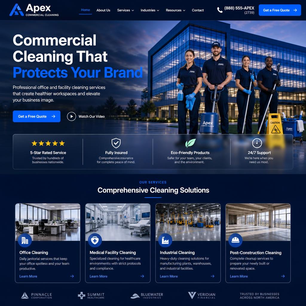Apex Commercial Cleaning desktop website design