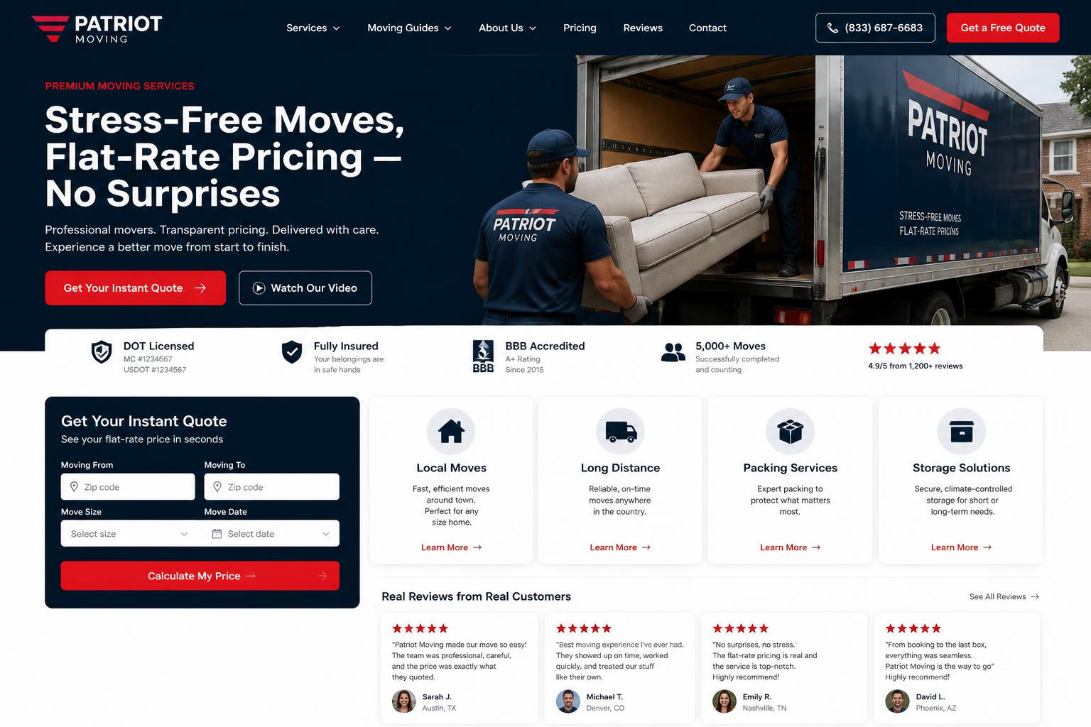 Redline Moving Co. — Moving website design preview