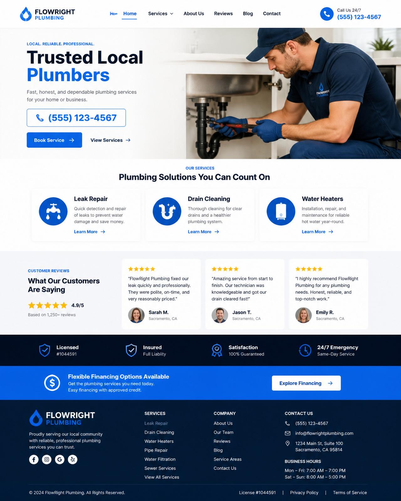 Bluewater Plumbing — Plumbing website design preview