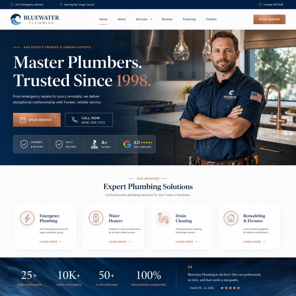 Bluewater Plumbing desktop website design
